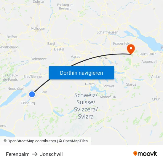Ferenbalm to Jonschwil map
