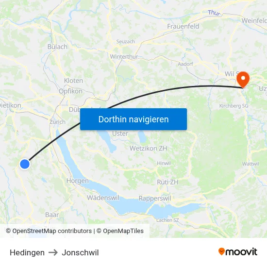 Hedingen to Jonschwil map