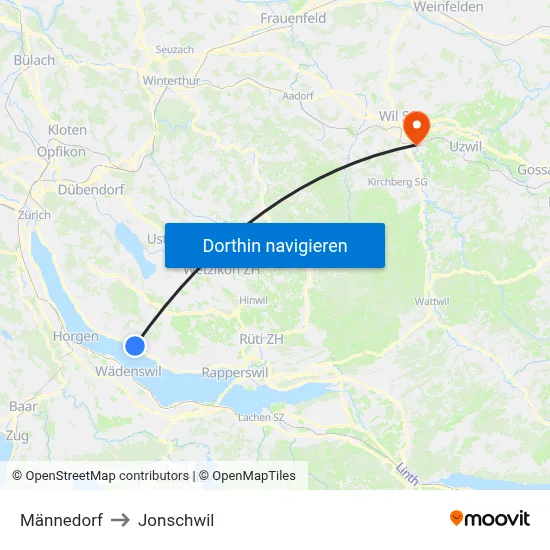 Männedorf to Jonschwil map