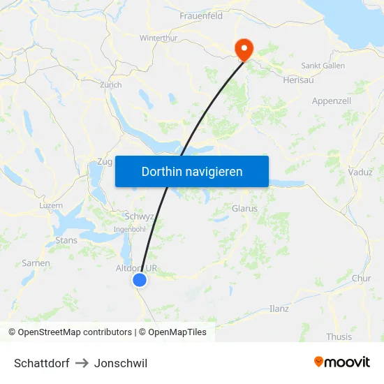 Schattdorf to Jonschwil map