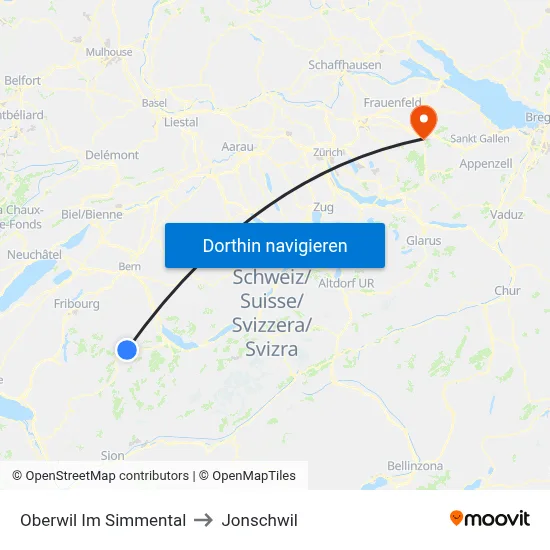 Oberwil Im Simmental to Jonschwil map