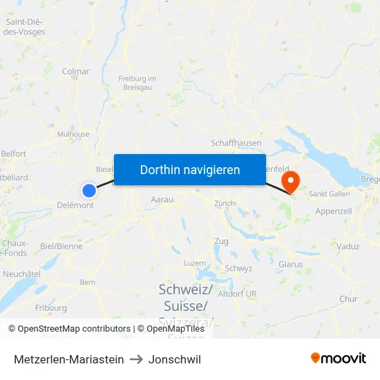 Metzerlen-Mariastein to Jonschwil map