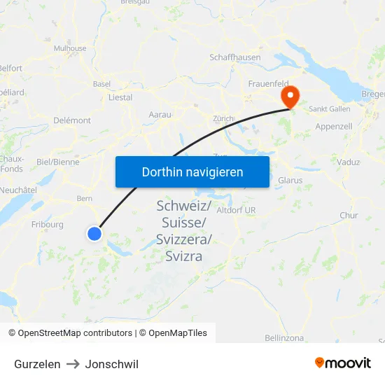 Gurzelen to Jonschwil map