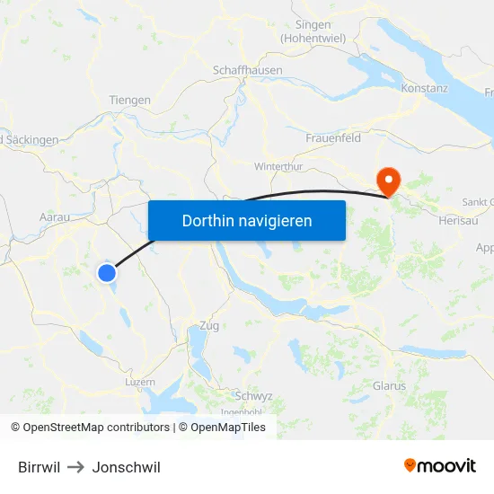 Birrwil to Jonschwil map