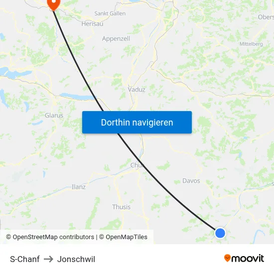 S-Chanf to Jonschwil map