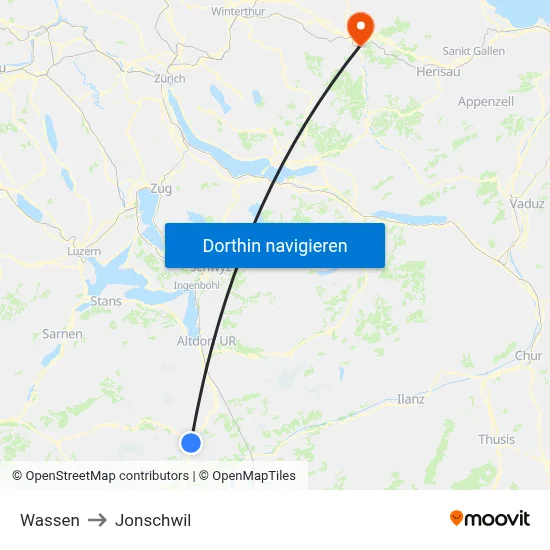 Wassen to Jonschwil map
