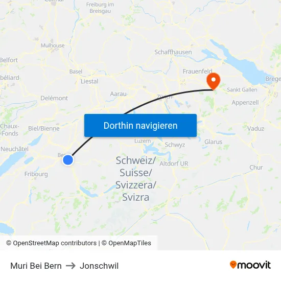 Muri Bei Bern to Jonschwil map
