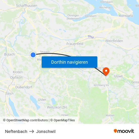 Neftenbach to Jonschwil map
