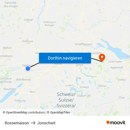 Rossemaison to Jonschwil map