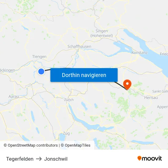 Tegerfelden to Jonschwil map