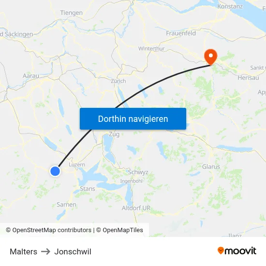 Malters to Jonschwil map