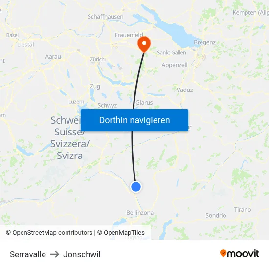 Serravalle to Jonschwil map