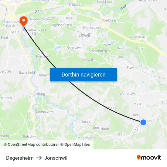 Degersheim to Jonschwil map