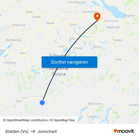 Stalden (Vs) to Jonschwil map