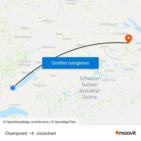 Champvent to Jonschwil map
