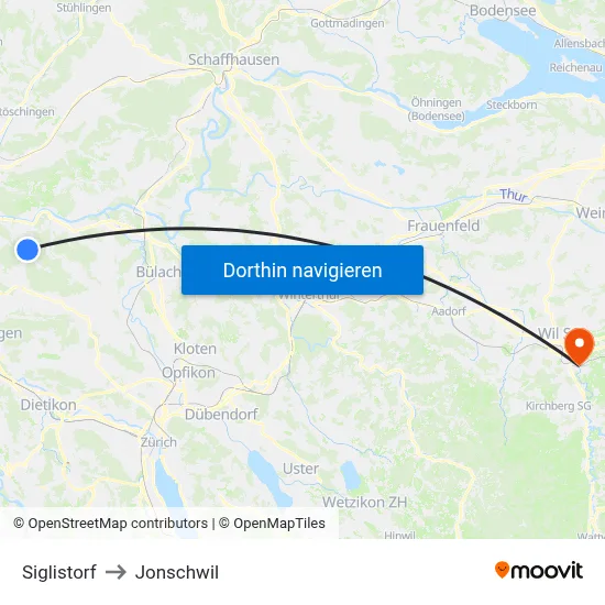 Siglistorf to Jonschwil map