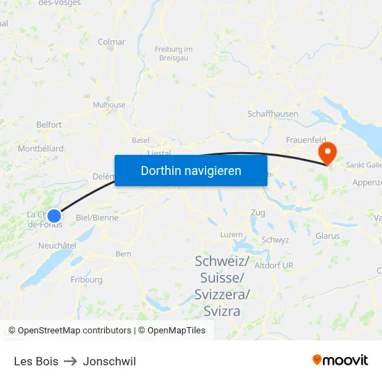 Les Bois to Jonschwil map