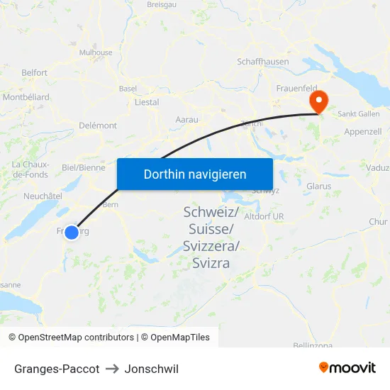 Granges-Paccot to Jonschwil map