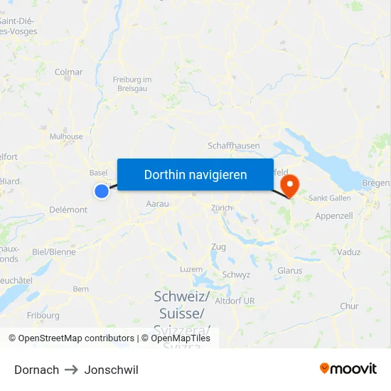 Dornach to Jonschwil map