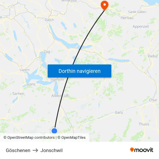 Göschenen to Jonschwil map