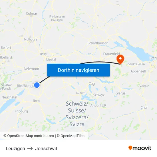 Leuzigen to Jonschwil map