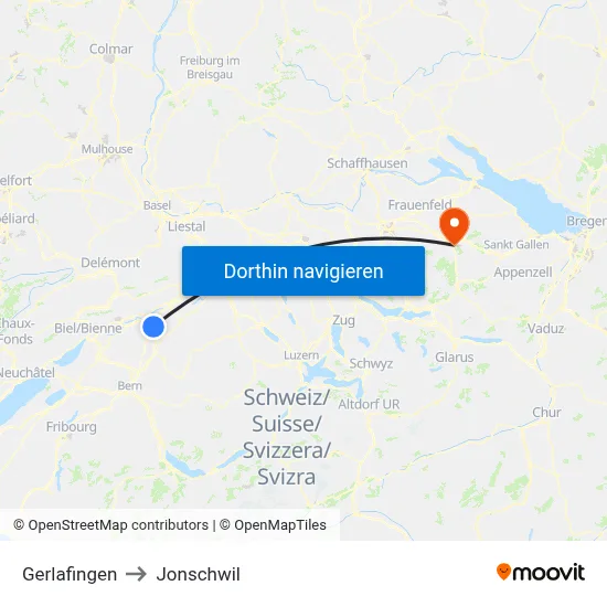Gerlafingen to Jonschwil map