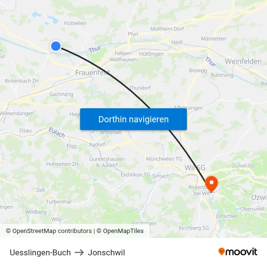 Uesslingen-Buch to Jonschwil map