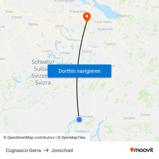 Cugnasco-Gerra to Jonschwil map