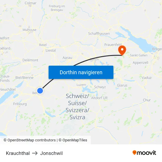 Krauchthal to Jonschwil map