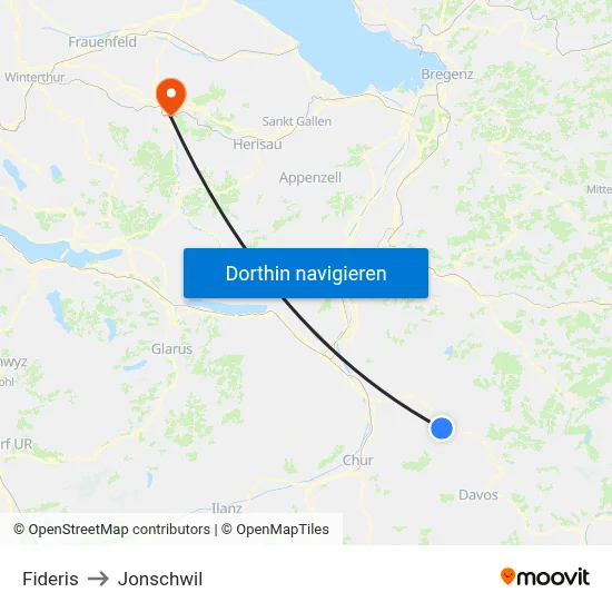 Fideris to Jonschwil map