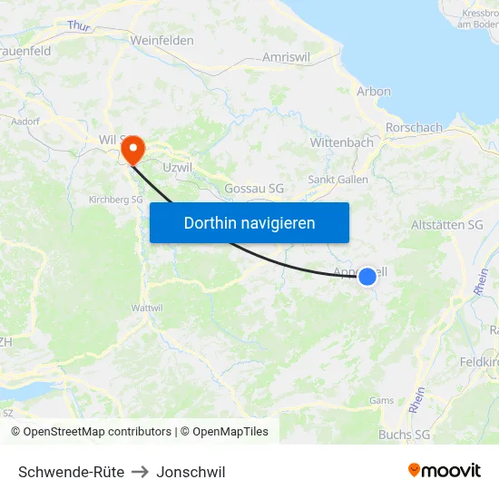 Schwende-Rüte to Jonschwil map