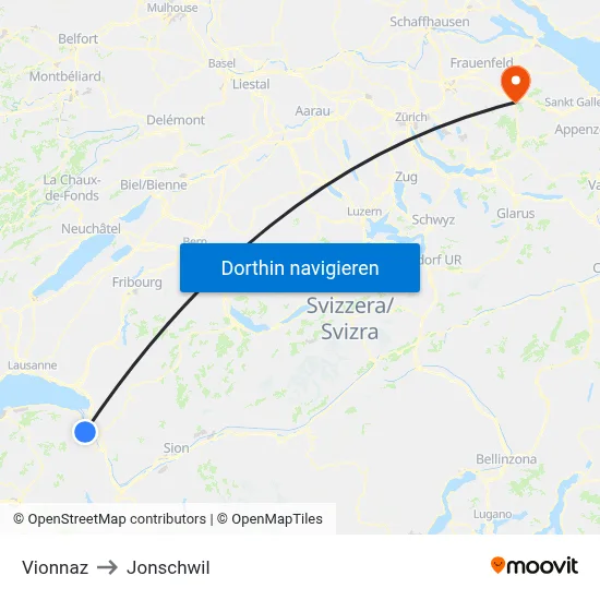 Vionnaz to Jonschwil map
