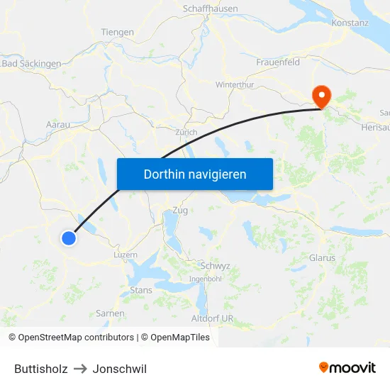 Buttisholz to Jonschwil map