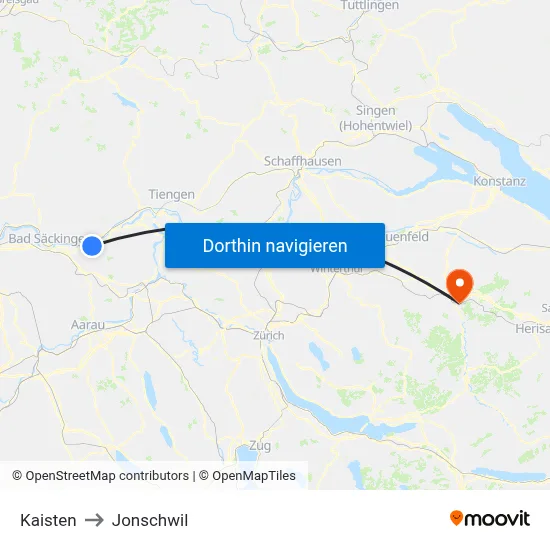Kaisten to Jonschwil map