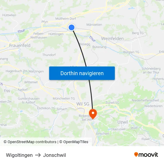 Wigoltingen to Jonschwil map