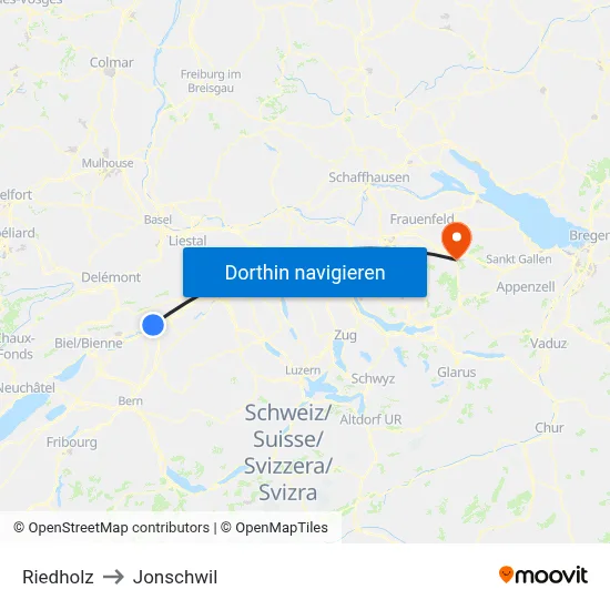 Riedholz to Jonschwil map