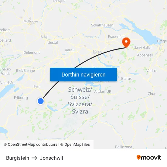 Burgistein to Jonschwil map