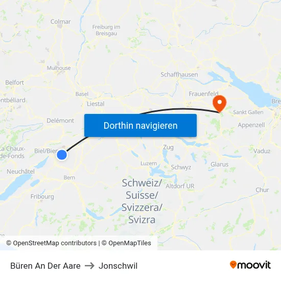 Büren An Der Aare to Jonschwil map