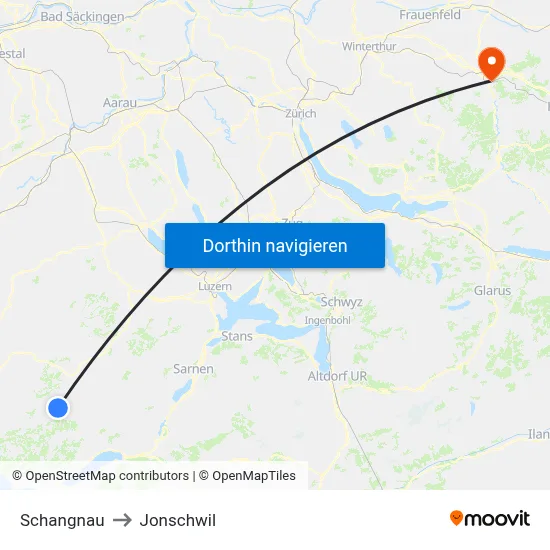 Schangnau to Jonschwil map