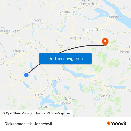 Rickenbach to Jonschwil map