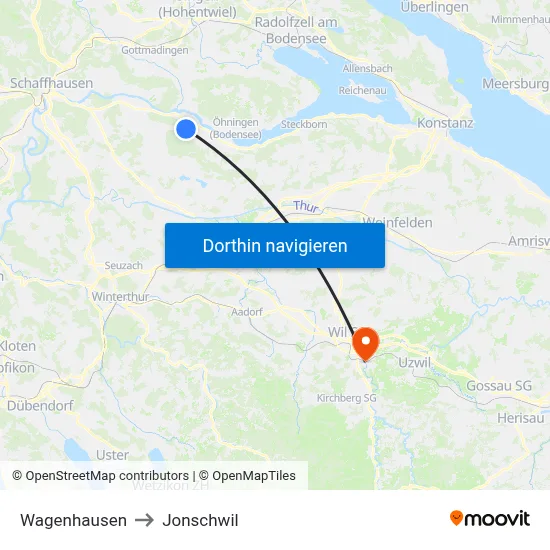 Wagenhausen to Jonschwil map
