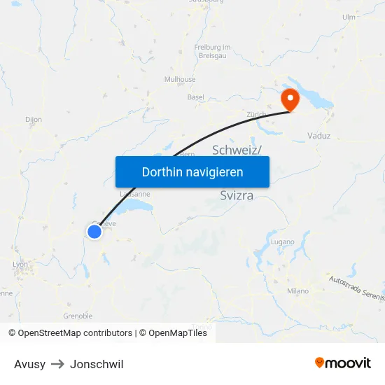 Avusy to Jonschwil map