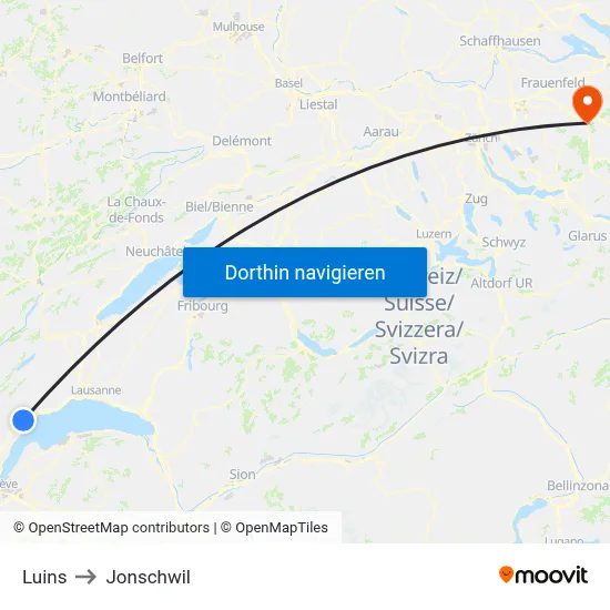 Luins to Jonschwil map
