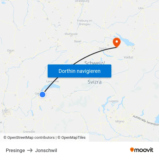 Presinge to Jonschwil map