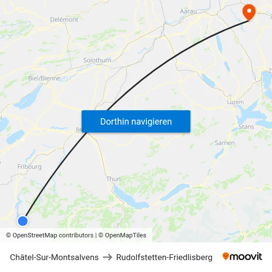 Châtel-Sur-Montsalvens to Rudolfstetten-Friedlisberg map