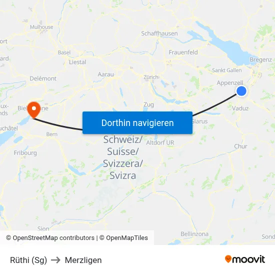 Rüthi (Sg) to Merzligen map