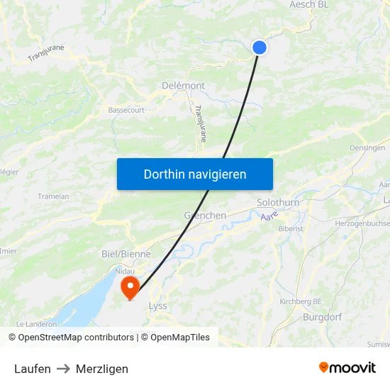 Laufen to Merzligen map