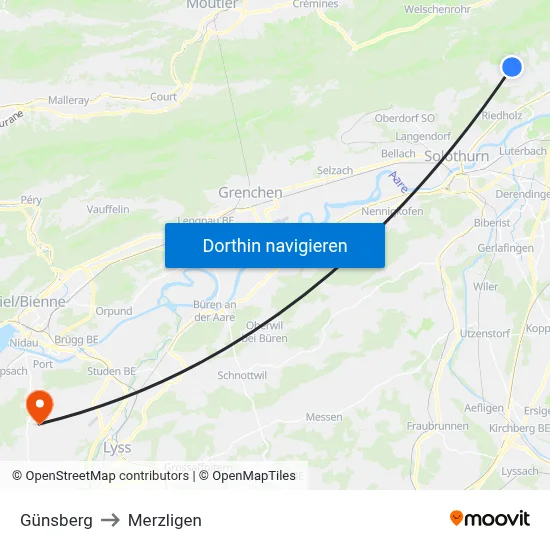 Günsberg to Merzligen map