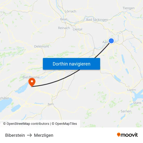 Biberstein to Merzligen map