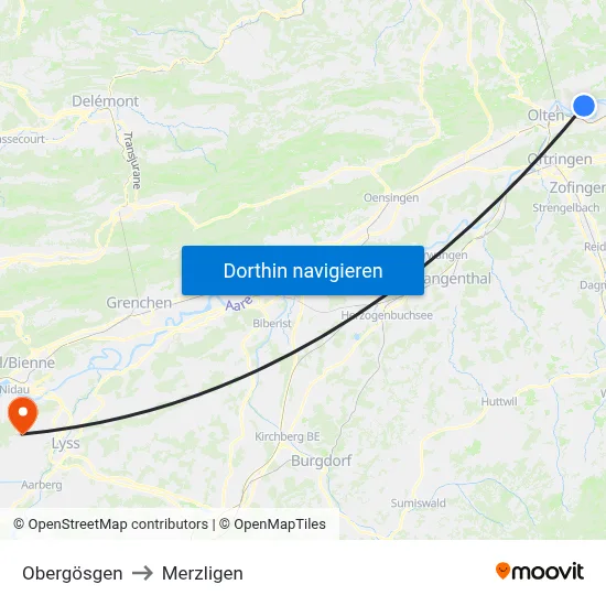 Obergösgen to Merzligen map